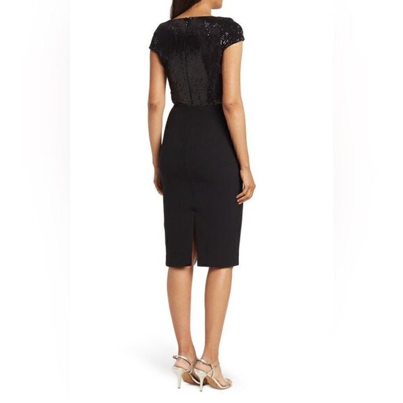 Dress the Population Sequin Surplice Cap Sleeve Sheath Dress - Black - Picture 3 of 8